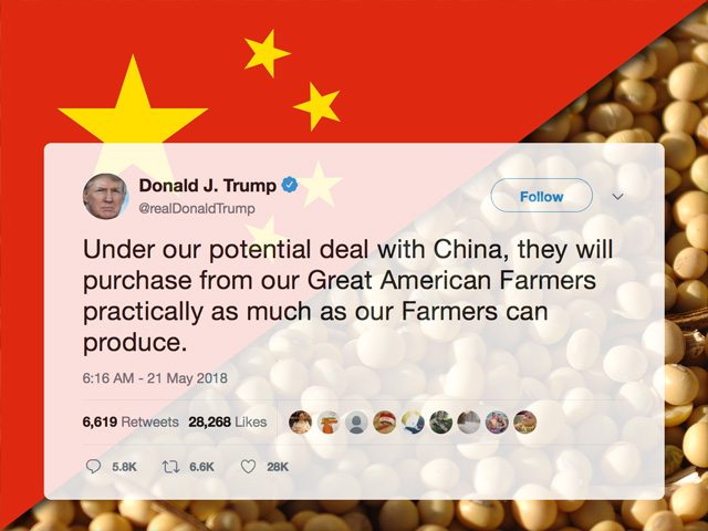 President Donald Trump has repeatedly tweeted for more than a year that China would buy more agricultural products from U.S. farmers while trade talks continue. To help farmers through the trade disruption, the Trump administration also approved a $12 billion aid package for farmers last summer, and a $16 billion aid package in May. (DTN file image) 